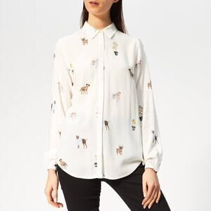 Joules Elvina Womens Long Sleeve Printed Dogs Button Top Shirt Soft Cream 6
